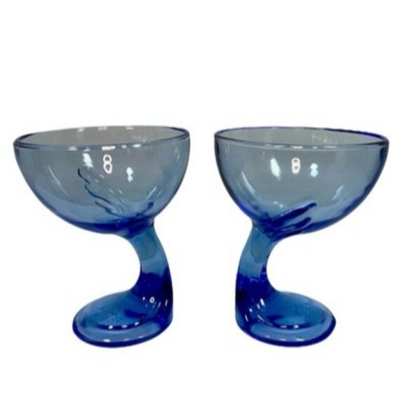 Bormioli Rocco Jerba Footed Dessert Cocktail Glasses Blue Wing Italy Set of 2 - Picture 9 of 16